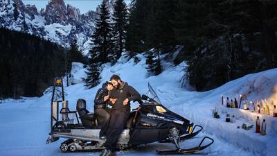 Il tuo aperitivo in motoslitta in Primiero <br>Trentino Dolomiti